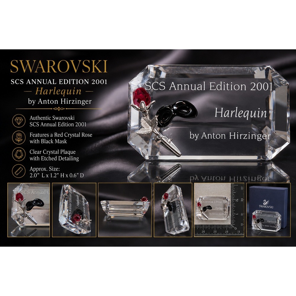 Swarovski SCS 2001 Harlequin Title Plaque Anton Hirzinger Red Rose Mask Crystal
